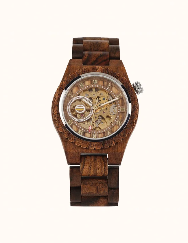 Montre en Bois Noyer à Remontage Mécanique – Image 2