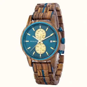 Montre en Bois Zebrano Bleu