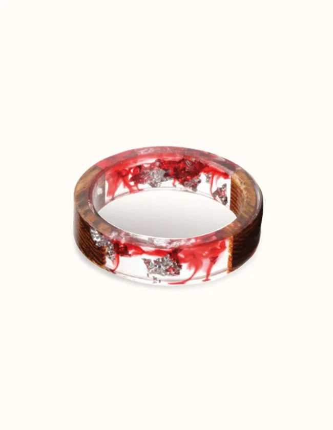 Bague en résine époxy et bois de pêcher certifiée FSC