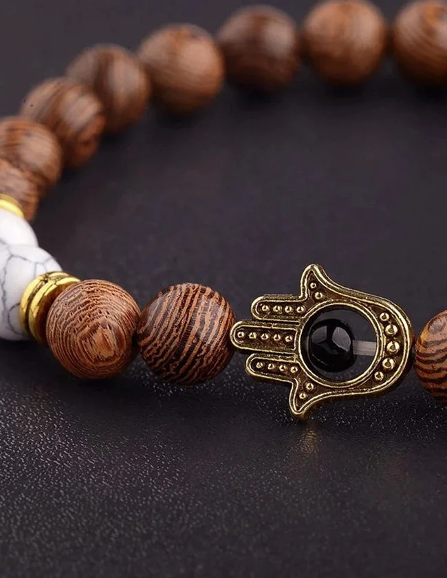 Bracelet en Bois Main de Fatma Dorée