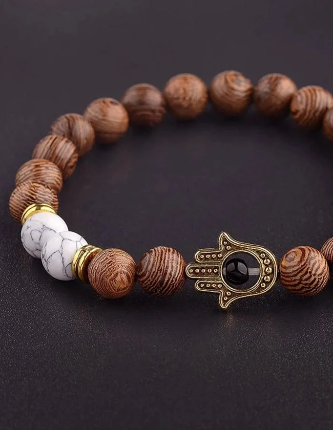Bracelet en Bois Main de Fatma Dorée