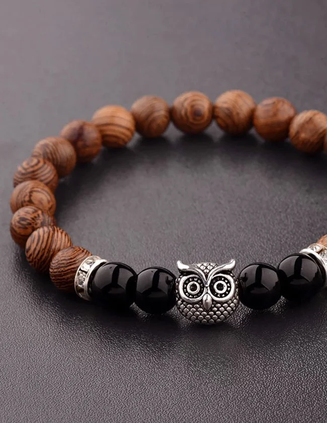Bracelet en Bois et Onyx Noir