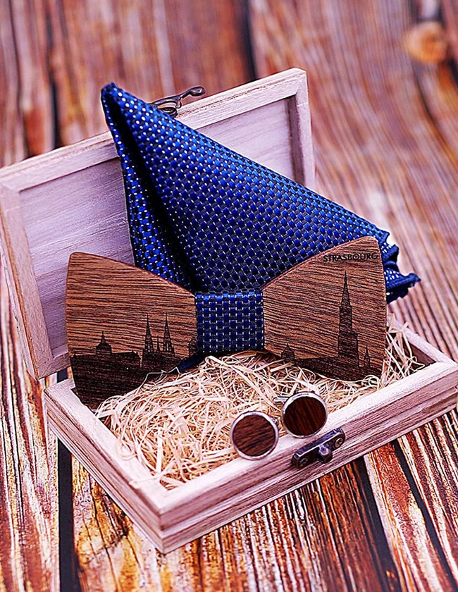 Coffret Nœud Papillon en Bois Bleu