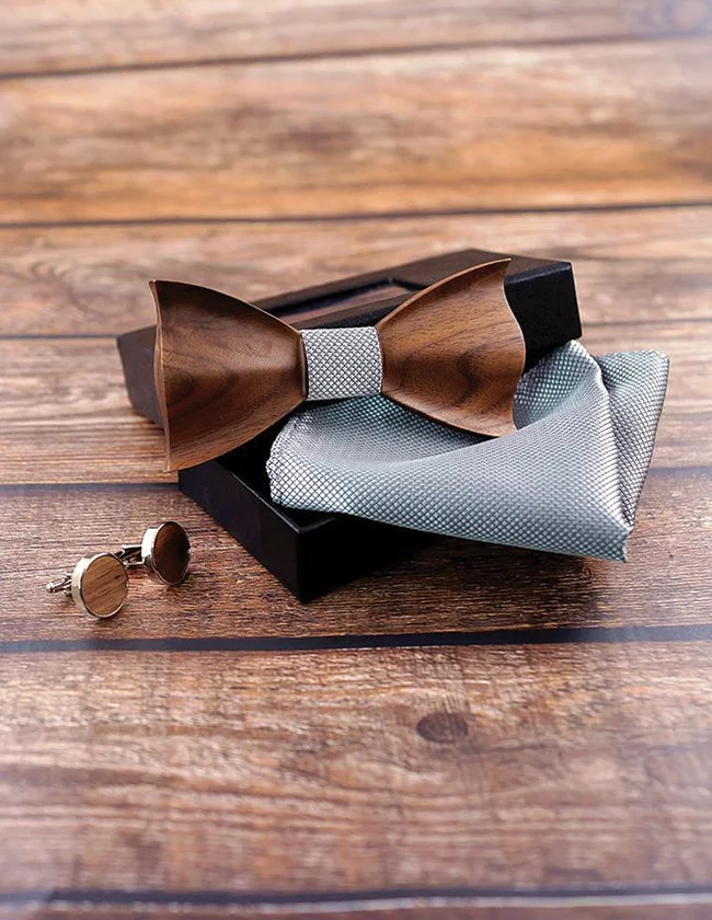 Coffret Nœud Papillon Bois Gris