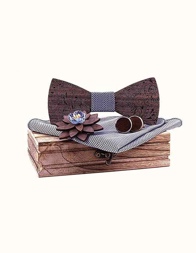 Coffret Nœud Papillon en Tissu Gris