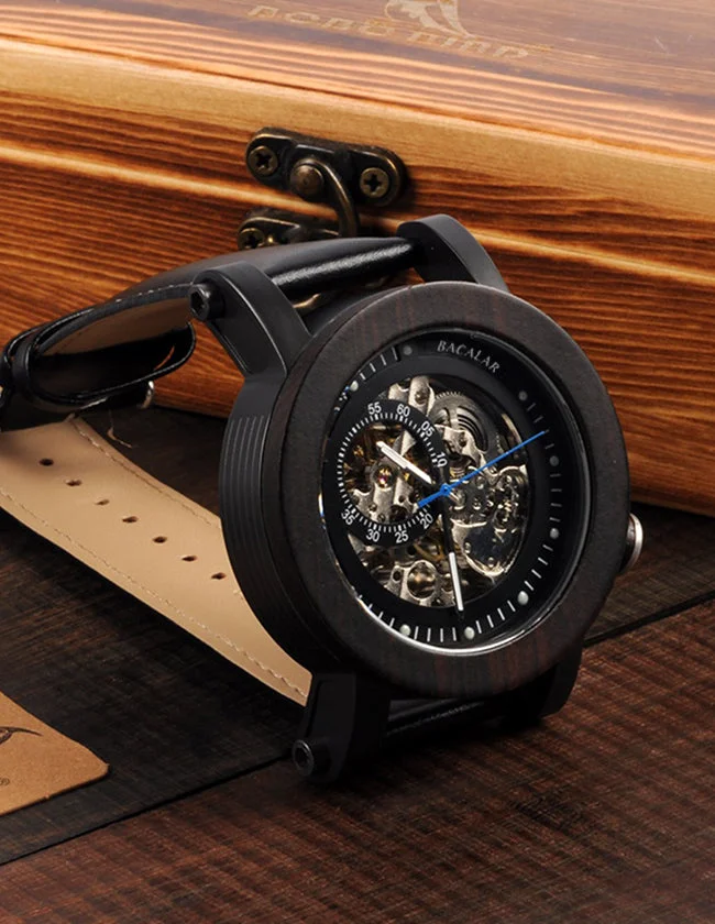 Montre Mécanique en Bois - Modèle Noir