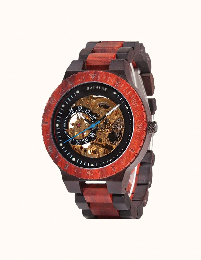 Montre Automatique en Bois de Santal Rouge