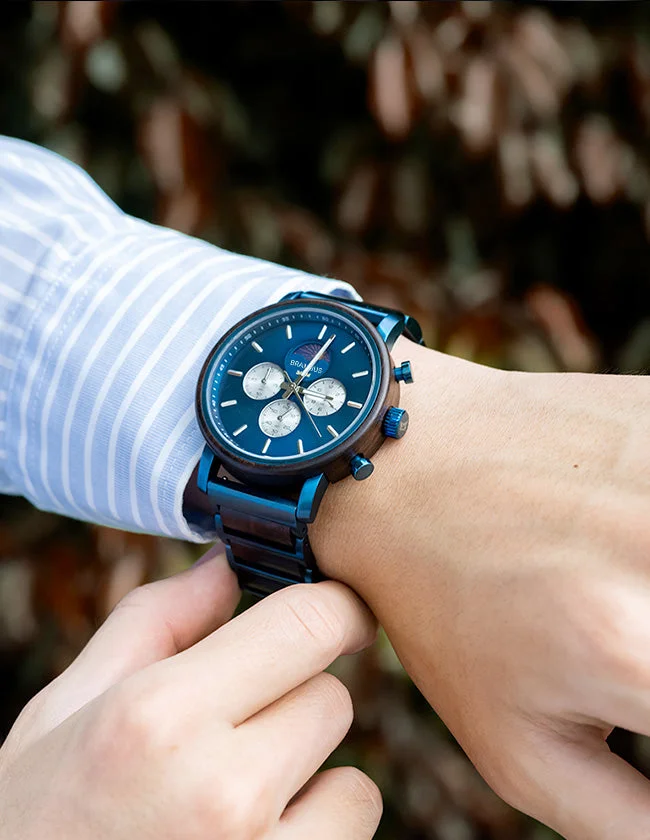 Montre en Bois Bleu pour Homme – Image 3