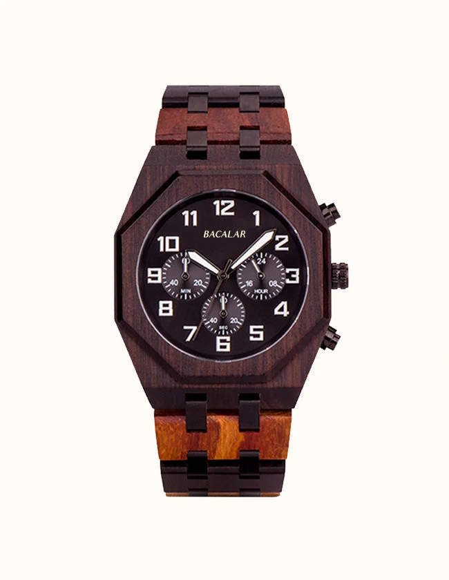 Montre de forme octogonale avec bracelet en bois
