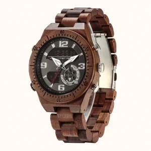 Montre Digitale en Bois de Noyer