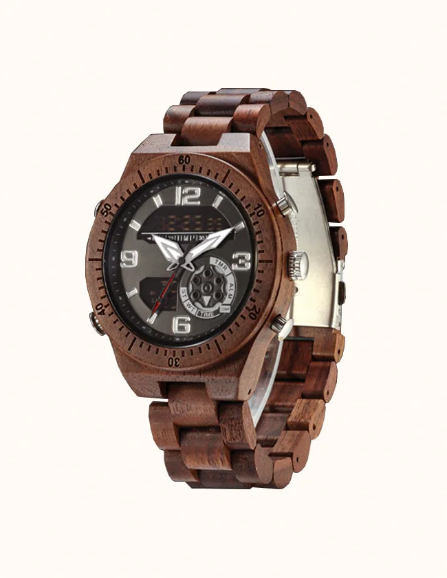 Montre Digitale en Bois de Noyer