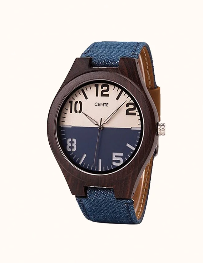 Montre en Bois avec Bracelet Jean Bleu