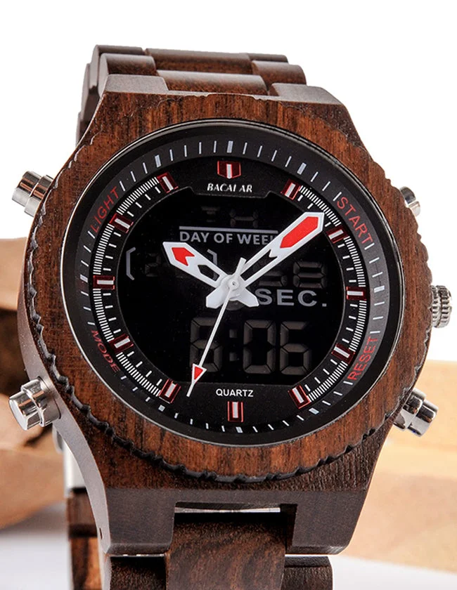 Montre en Bois avec Cadran Numérique Rouge