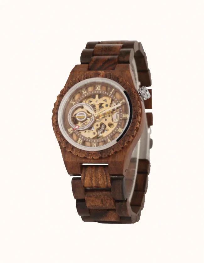 Montre en Bois Noyer à Remontage Mécanique