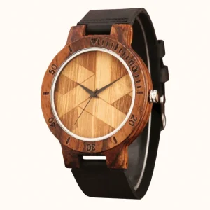 Montre en Bois Naturel à Bracelet Cuir