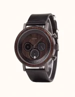 Montre en Bois de Noyer à Bracelet Cuir