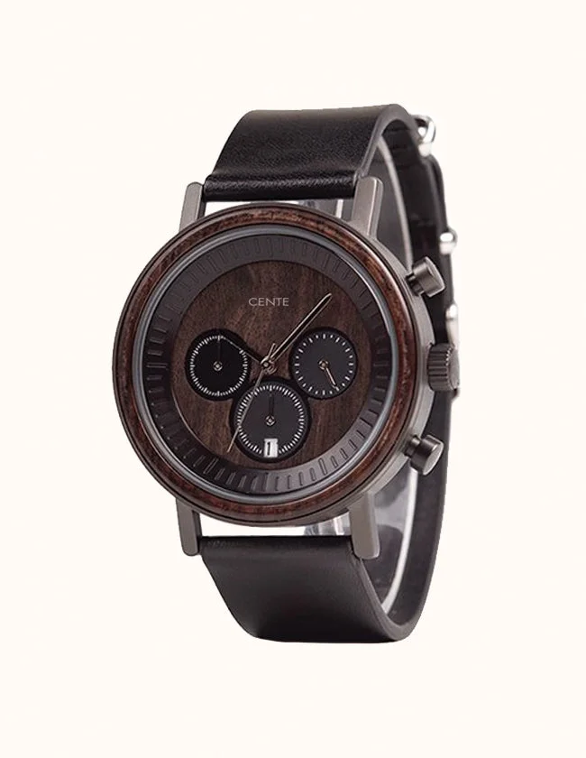 Montre en Bois de Noyer à Bracelet Cuir