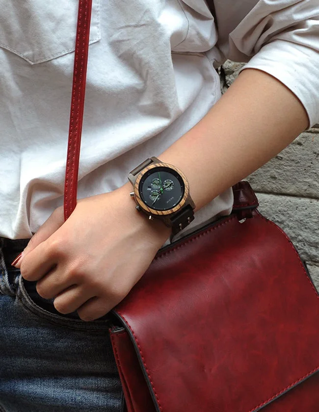 Montre en Bois Ébène avec Lunette en Zingana