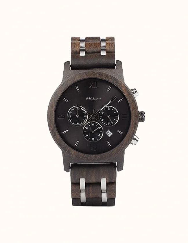 Montre en Bois Noir avec Cadran Noir