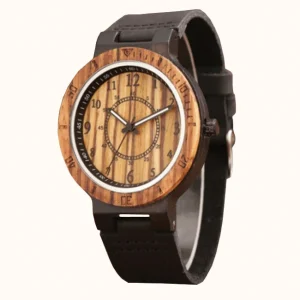 Montre en Bois Zebra avec Bracelet en Cuir