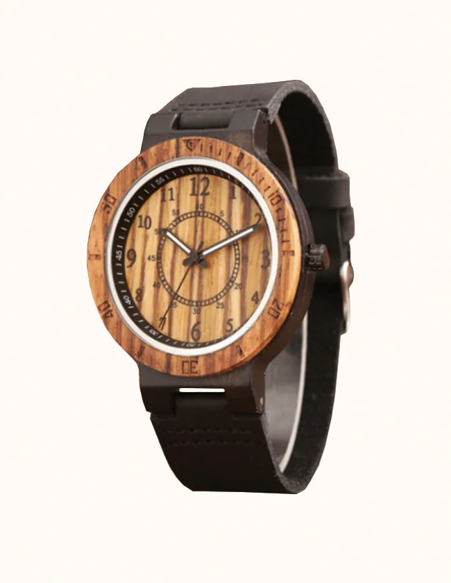 Montre en Bois Zebra avec Bracelet en Cuir