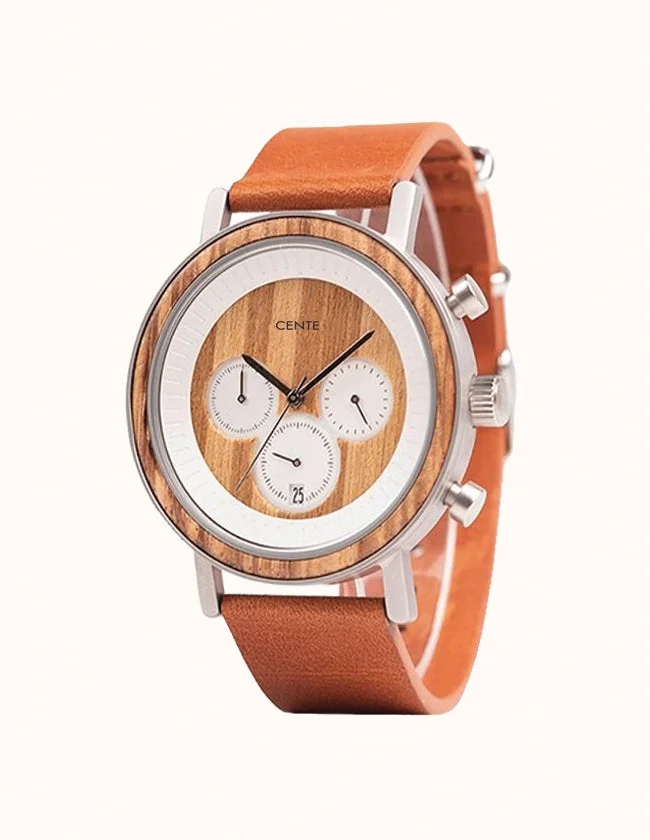 Montre en Bois Zebrano à Bracelet Cuir