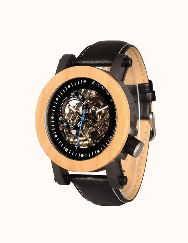 Montre Mécanique avec Lunette en Bois