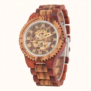 Montre Mécanique en Bois Rouge