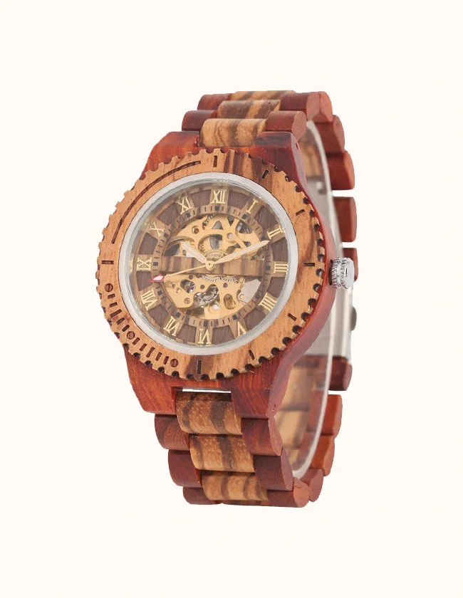 Montre Mécanique en Bois Rouge